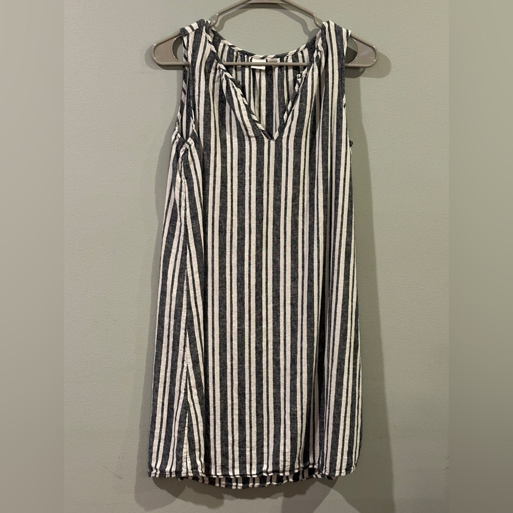 GAP Linen Blend Striped Shift Dress Black White Sleeveless Size Small